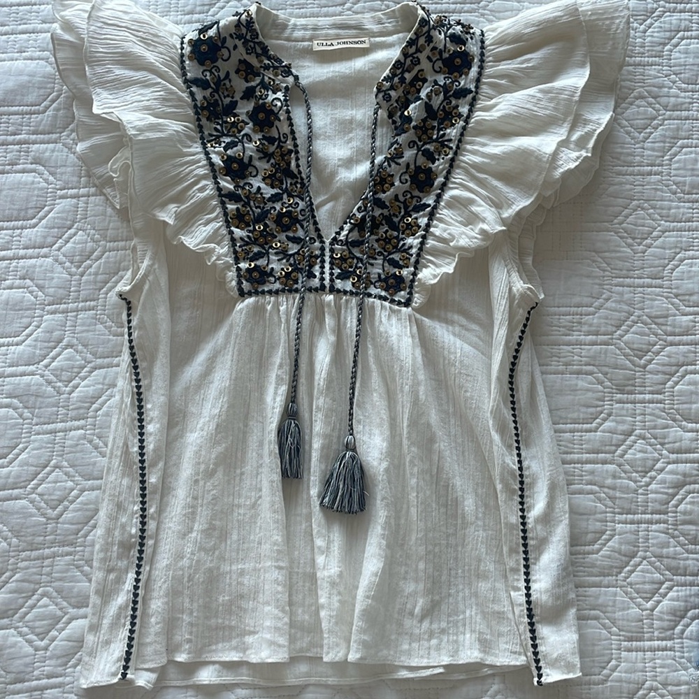 Ulla Johnson Split Neck Ruffled Top